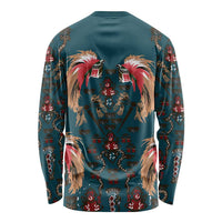 Dark Cyan Blue Bird of Batik Papua Long Sleeve Shirt Exotic Natural Wealth of Papua LT9 - Polynesian Pride