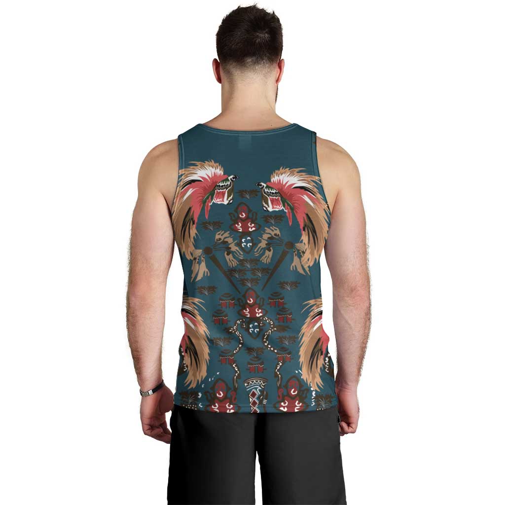 Dark Cyan Blue Bird of Batik Papua Men Tank Top Exotic Natural Wealth of Papua - Polynesian Pride