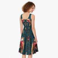 Dark Cyan Blue Bird of Batik Papua Midi Dress Exotic Natural Wealth of Papua - Polynesian Pride