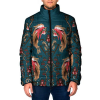 Dark Cyan Blue Bird of Batik Papua Padded Jacket Exotic Natural Wealth of Papua - Polynesian Pride