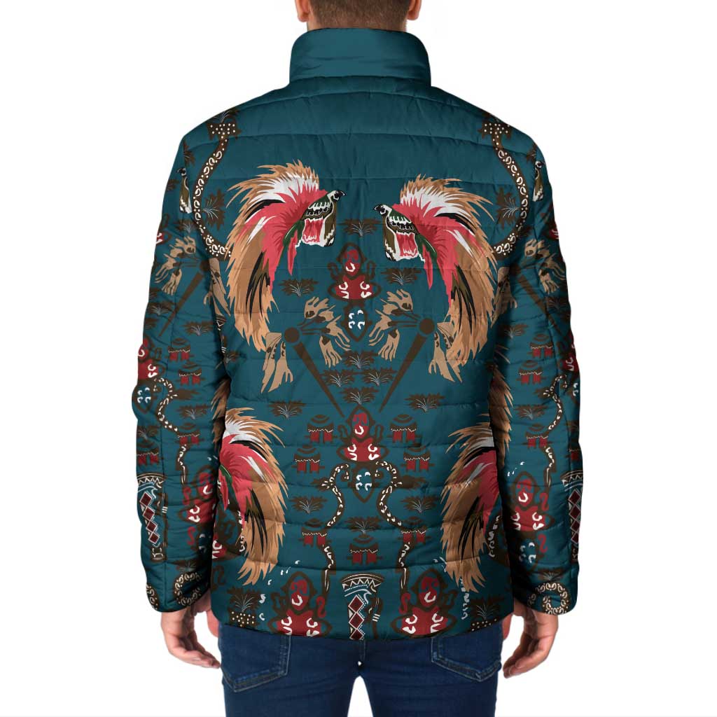 Dark Cyan Blue Bird of Batik Papua Padded Jacket Exotic Natural Wealth of Papua - Polynesian Pride