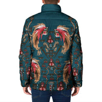 Dark Cyan Blue Bird of Batik Papua Padded Jacket Exotic Natural Wealth of Papua - Polynesian Pride