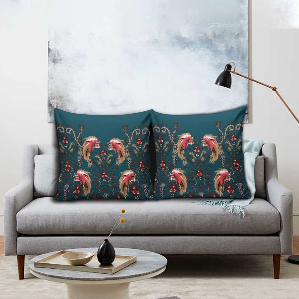 Dark Cyan Blue Bird of Batik Papua Pillow Cover Exotic Natural Wealth of Papua - Polynesian Pride