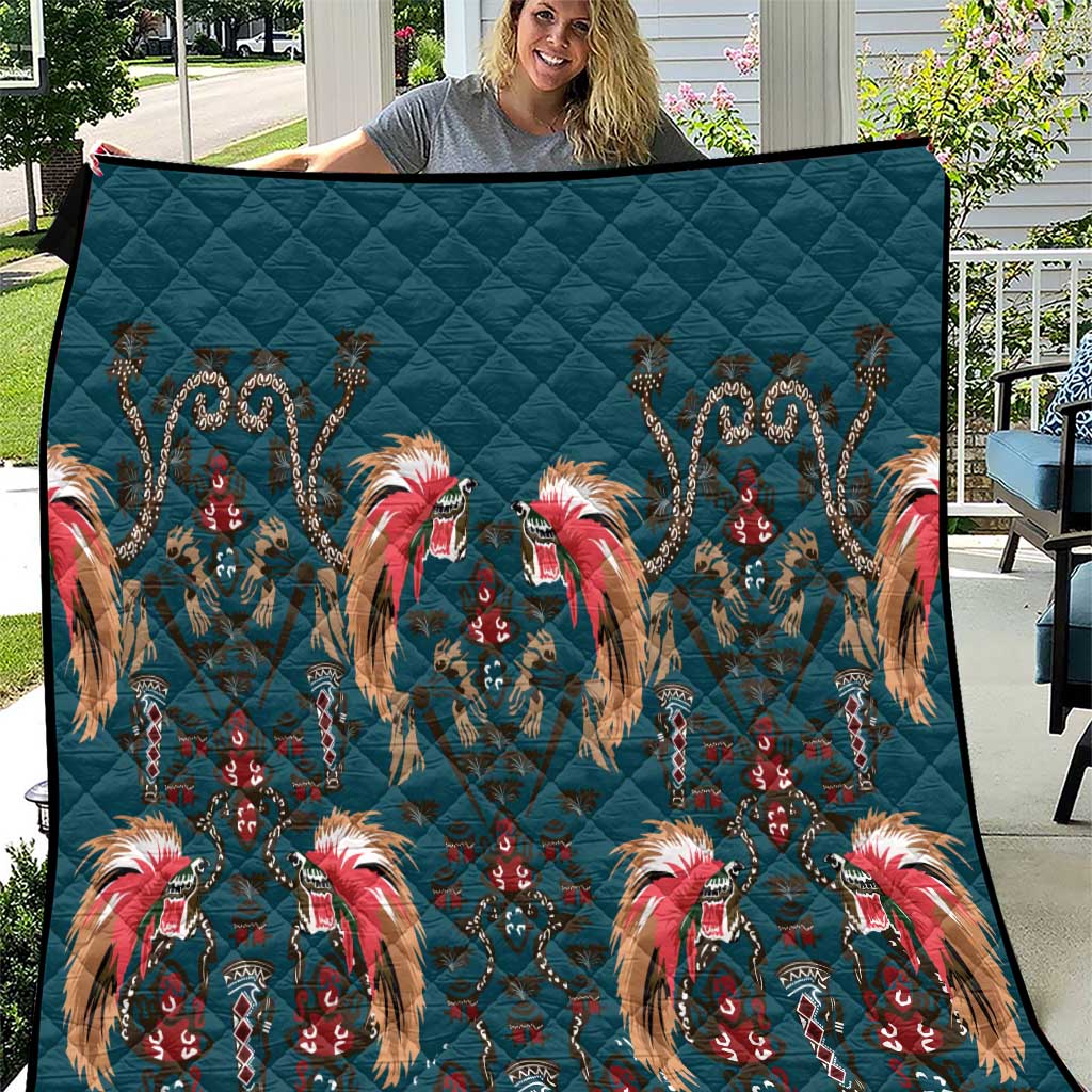 Dark Cyan Blue Bird of Batik Papua Quilt Exotic Natural Wealth of Papua - Polynesian Pride
