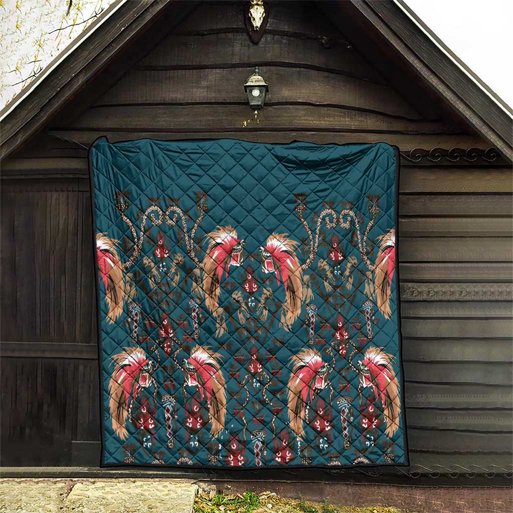 Dark Cyan Blue Bird of Batik Papua Quilt Exotic Natural Wealth of Papua - Polynesian Pride