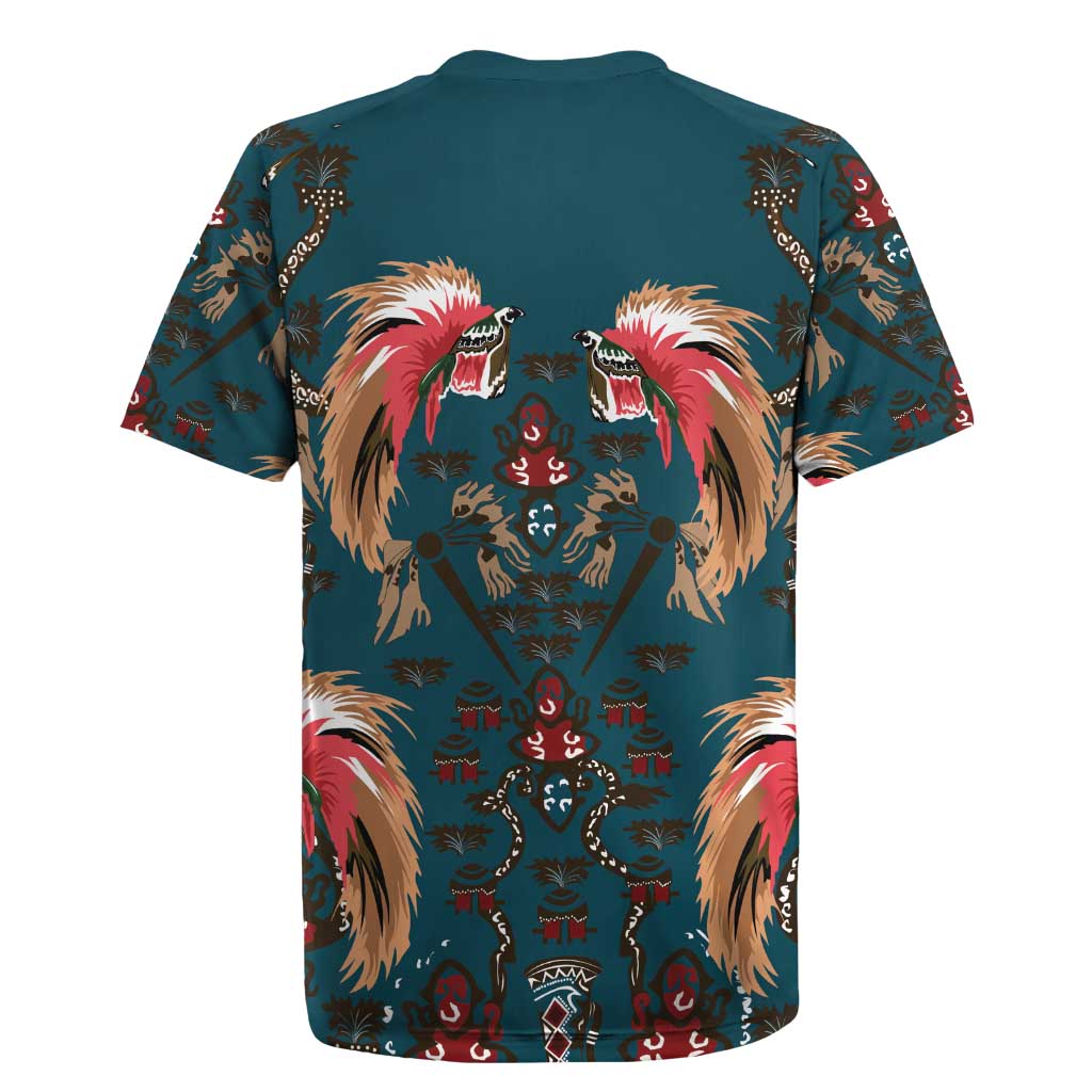 Dark Cyan Blue Bird of Batik Papua Rugby Jersey Exotic Natural Wealth of Papua - Polynesian Pride