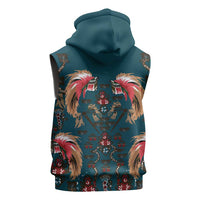 Dark Cyan Blue Bird of Batik Papua Sleeveless Hoodie Exotic Natural Wealth of Papua - Polynesian Pride