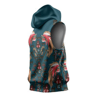 Dark Cyan Blue Bird of Batik Papua Sleeveless Hoodie Exotic Natural Wealth of Papua - Polynesian Pride
