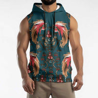 Dark Cyan Blue Bird of Batik Papua Sleeveless Hoodie Exotic Natural Wealth of Papua - Polynesian Pride