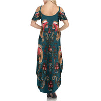Dark Cyan Blue Bird of Batik Papua Summer Maxi Dress Exotic Natural Wealth of Papua - Polynesian Pride