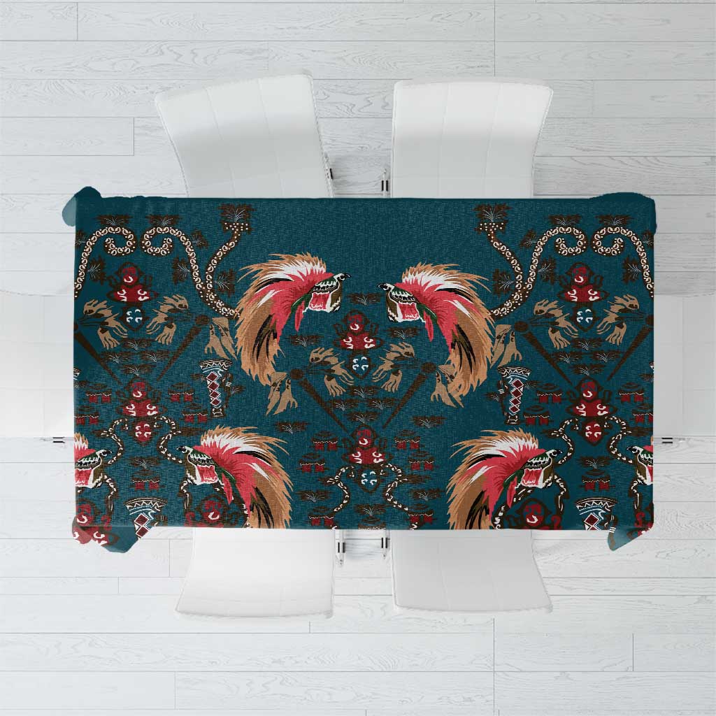Dark Cyan Blue Bird of Batik Papua Tablecloth Exotic Natural Wealth of Papua - Polynesian Pride