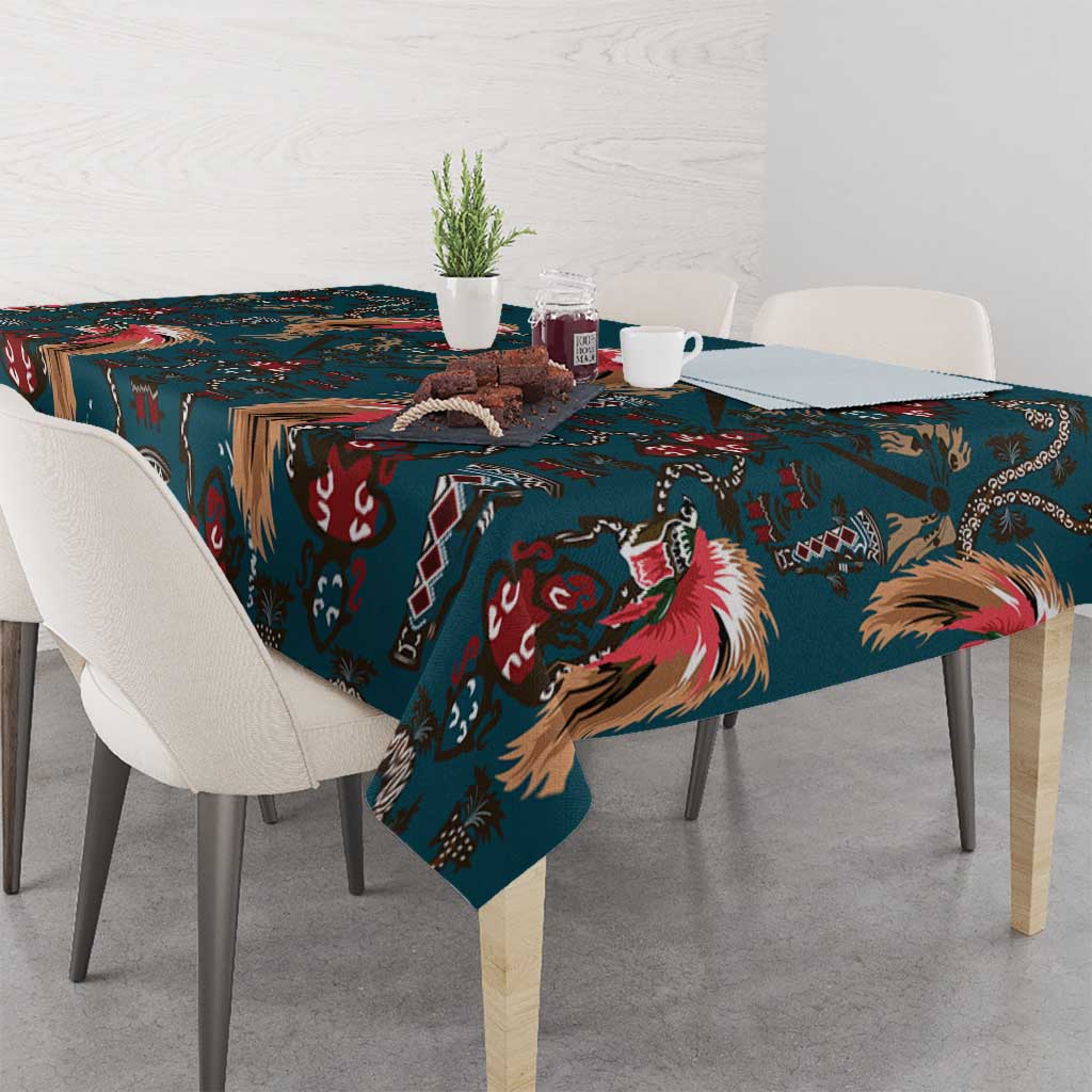 Dark Cyan Blue Bird of Batik Papua Tablecloth Exotic Natural Wealth of Papua - Polynesian Pride