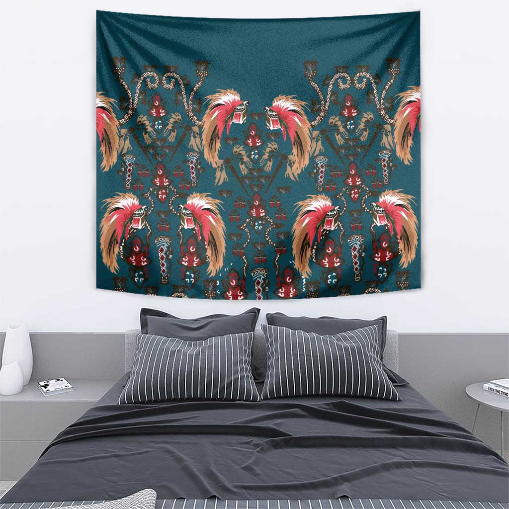 Dark Cyan Blue Bird of Batik Papua Tapestry Exotic Natural Wealth of Papua - Polynesian Pride