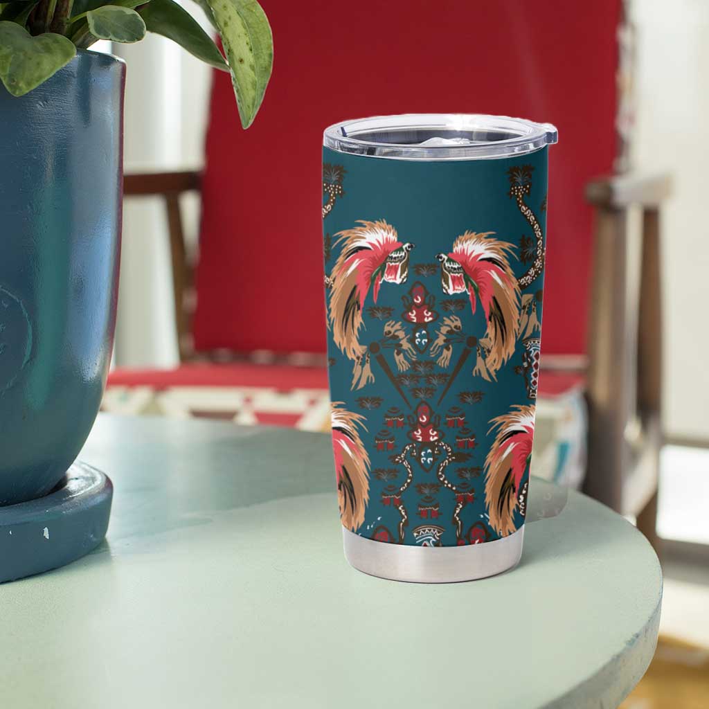 Dark Cyan Blue Bird of Batik Papua Tumbler Cup Exotic Natural Wealth of Papua - Polynesian Pride