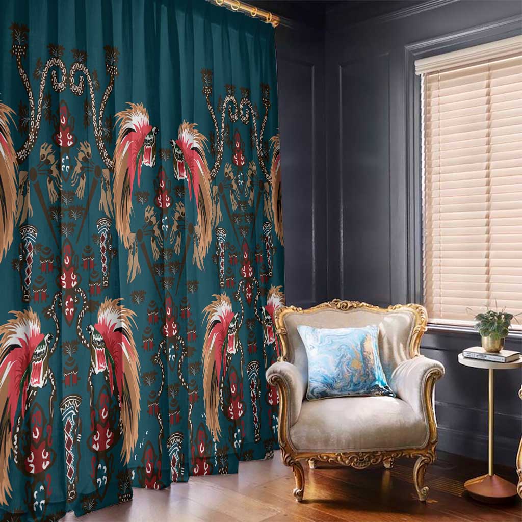 Dark Cyan Blue Bird of Batik Papua Window Curtain Exotic Natural Wealth of Papua - Polynesian Pride