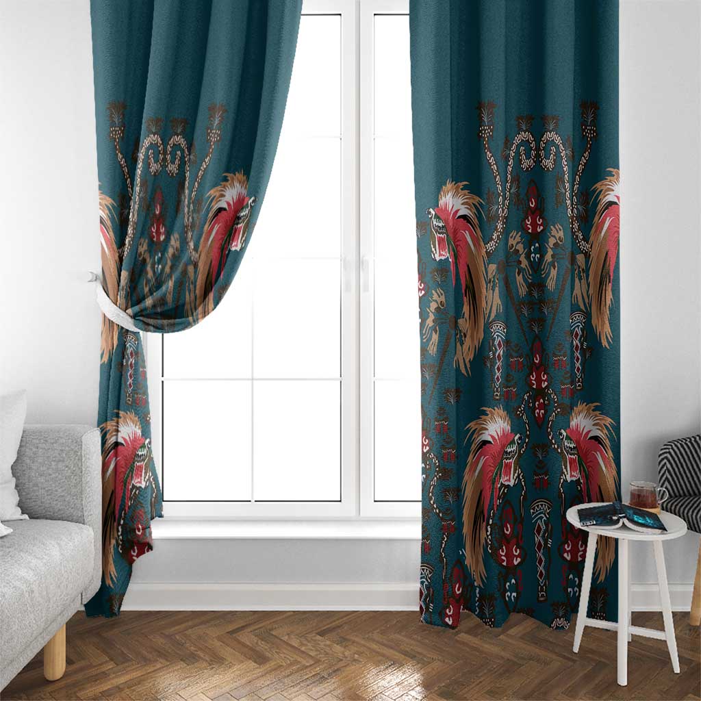 Dark Cyan Blue Bird of Batik Papua Window Curtain Exotic Natural Wealth of Papua - Polynesian Pride