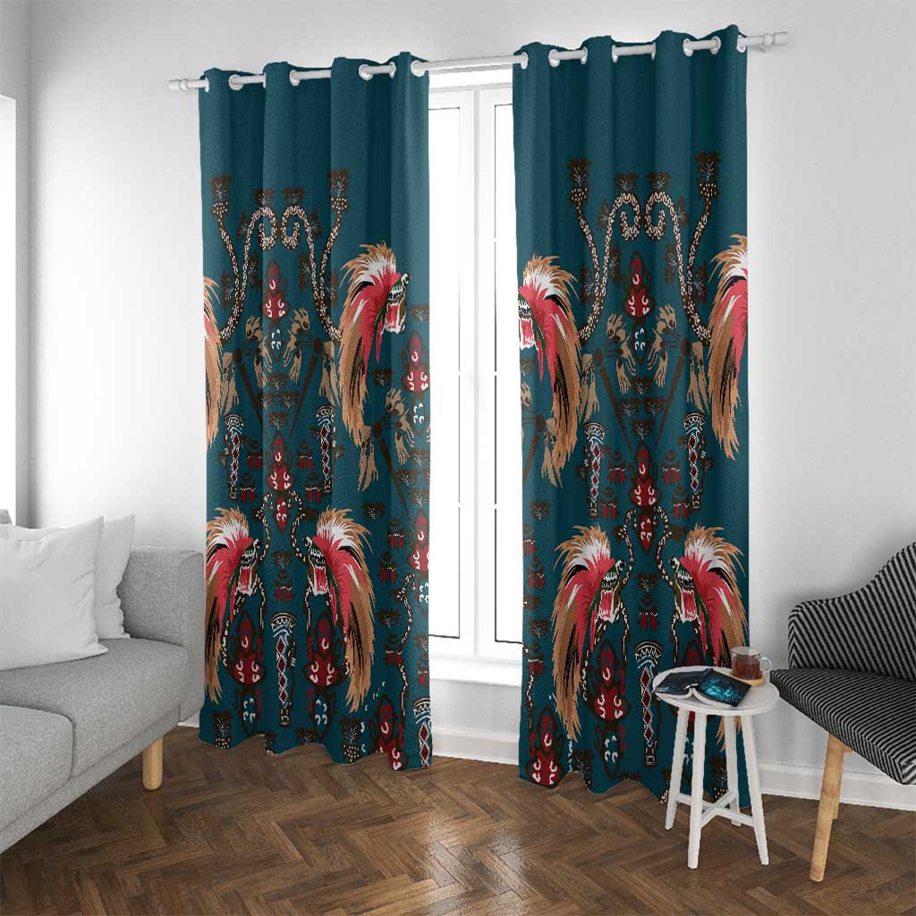 Dark Cyan Blue Bird of Batik Papua Window Curtain Exotic Natural Wealth of Papua - Polynesian Pride
