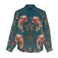 Dark Cyan Blue Bird of Batik Papua Women Casual Shirt Exotic Natural Wealth of Papua - Polynesian Pride