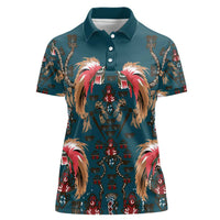 Dark Cyan Blue Bird of Batik Papua Women Polo Shirt Exotic Natural Wealth of Papua - Polynesian Pride