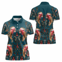 Dark Cyan Blue Bird of Batik Papua Women Polo Shirt Exotic Natural Wealth of Papua - Polynesian Pride