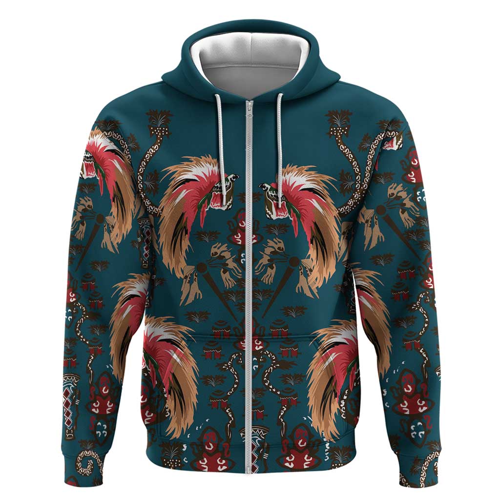 Dark Cyan Blue Bird of Batik Papua Zip Hoodie Exotic Natural Wealth of Papua - Polynesian Pride