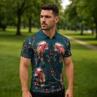 Dark Cyan Blue Bird of Batik Papua Zipper Polo Shirt Exotic Natural Wealth of Papua - Polynesian Pride