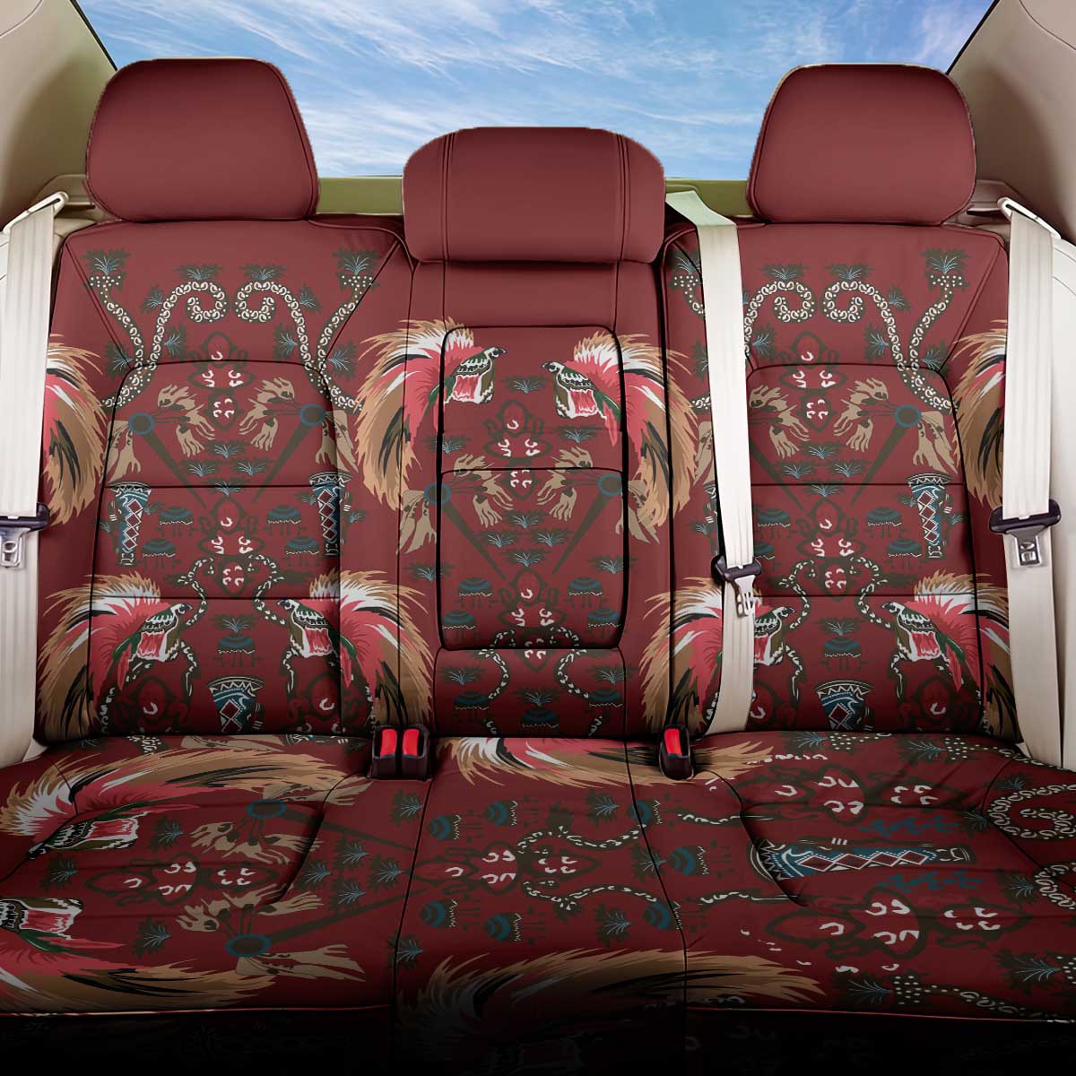 Oxblood Bird of Batik Papua Back Car Seat Cover Exotic Natural Wealth of Papua - Polynesian Pride