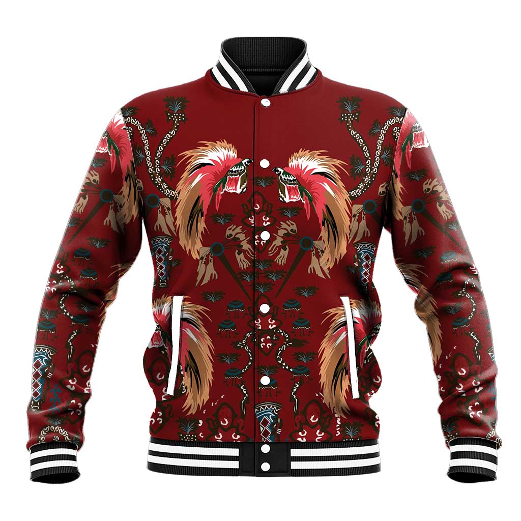 Oxblood Bird of Batik Papua Baseball Jacket Exotic Natural Wealth of Papua - Polynesian Pride