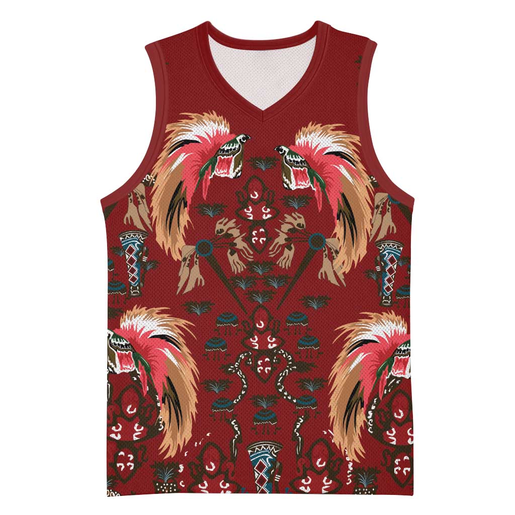 Oxblood Bird of Batik Papua Basketball Jersey Exotic Natural Wealth of Papua - Polynesian Pride
