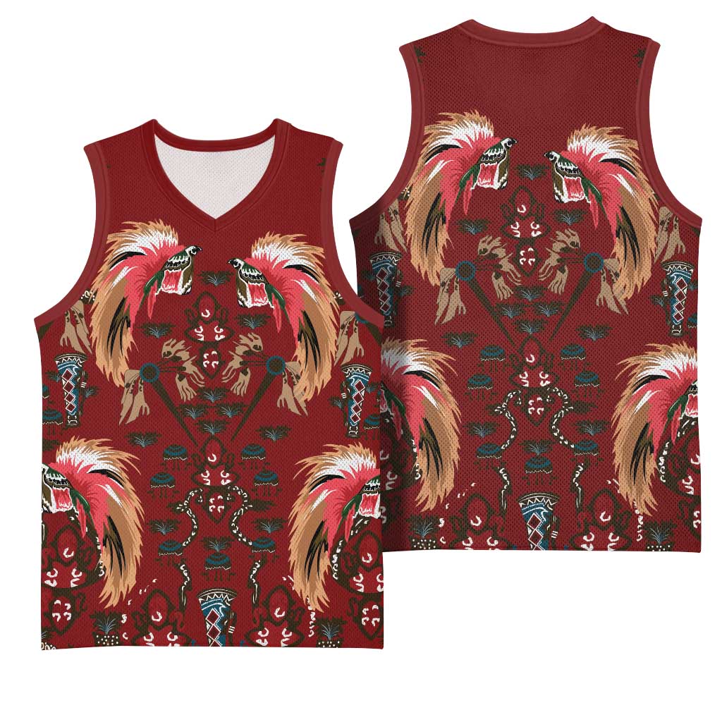 Oxblood Bird of Batik Papua Basketball Jersey Exotic Natural Wealth of Papua - Polynesian Pride