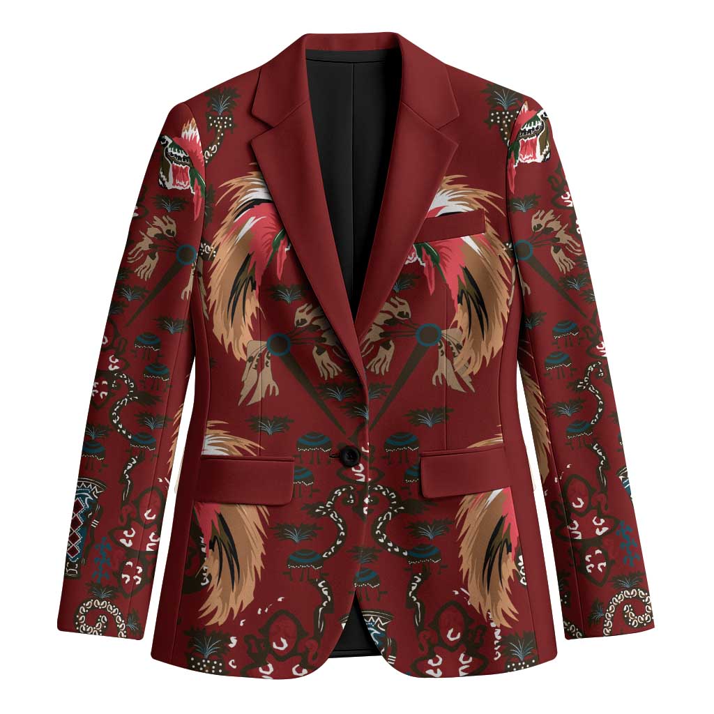 Oxblood Bird of Batik Papua Blazer Exotic Natural Wealth of Papua - Polynesian Pride