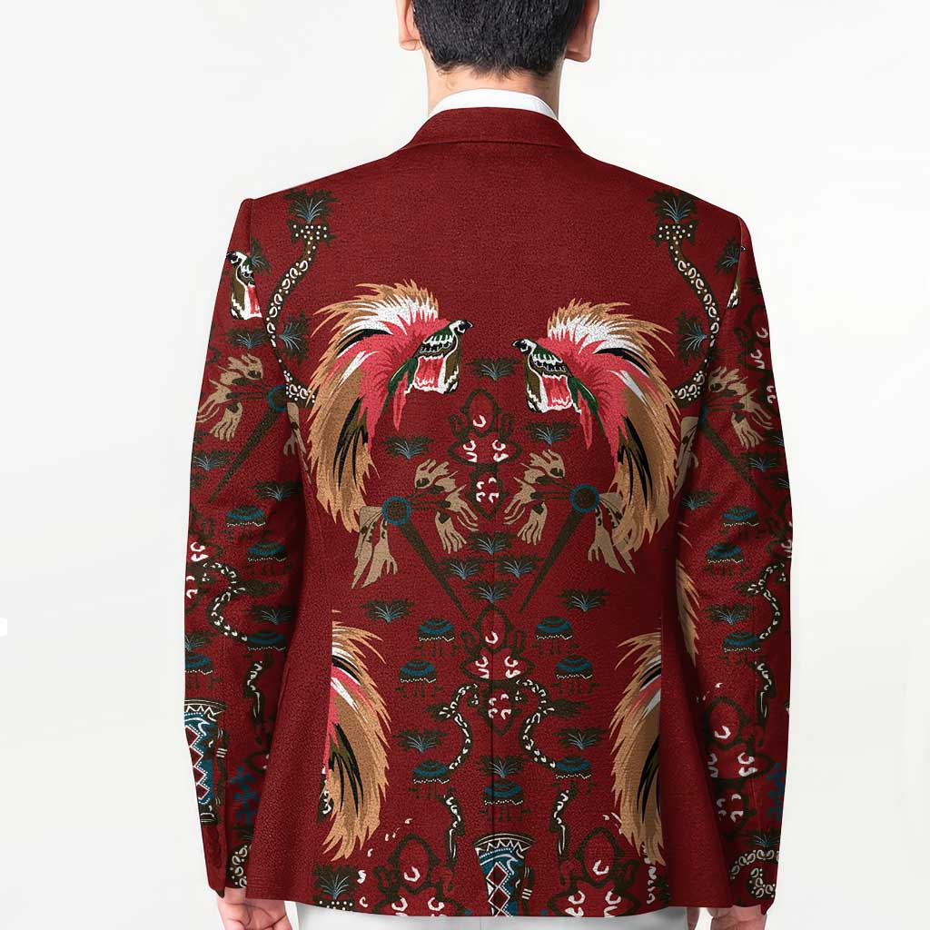 Oxblood Bird of Batik Papua Blazer Exotic Natural Wealth of Papua - Polynesian Pride