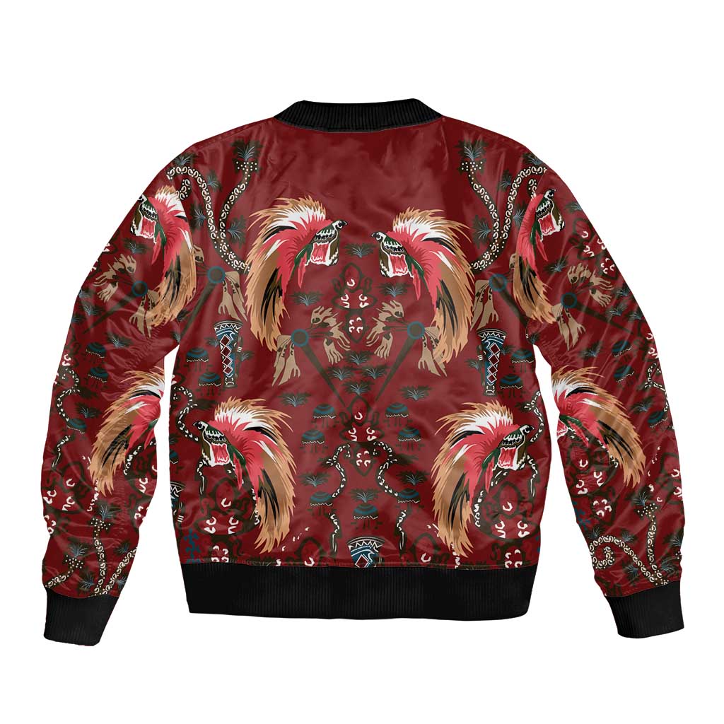 Oxblood Bird of Batik Papua Bomber Jacket Exotic Natural Wealth of Papua - Polynesian Pride
