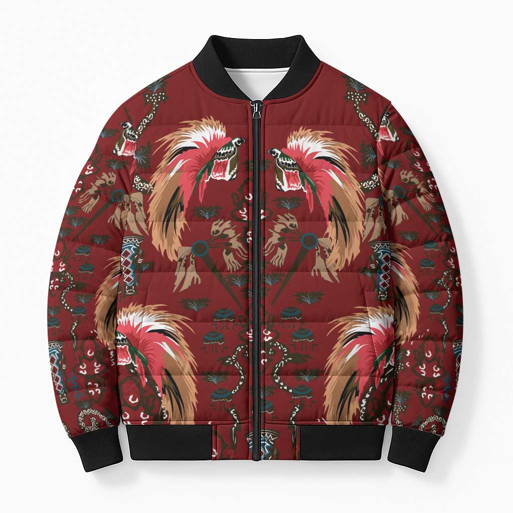 Oxblood Bird of Batik Papua Bomber Puffer Jacket Exotic Natural Wealth of Papua - Polynesian Pride