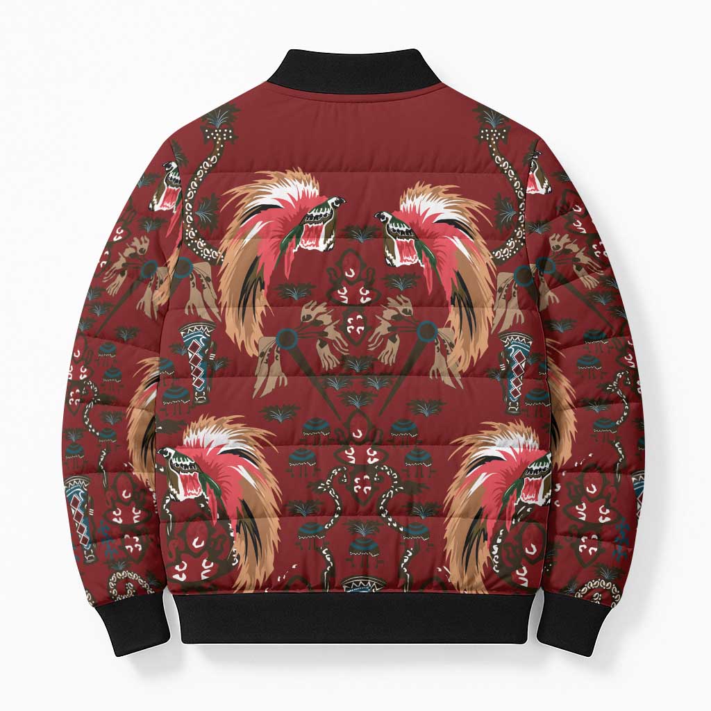 Oxblood Bird of Batik Papua Bomber Puffer Jacket Exotic Natural Wealth of Papua - Polynesian Pride