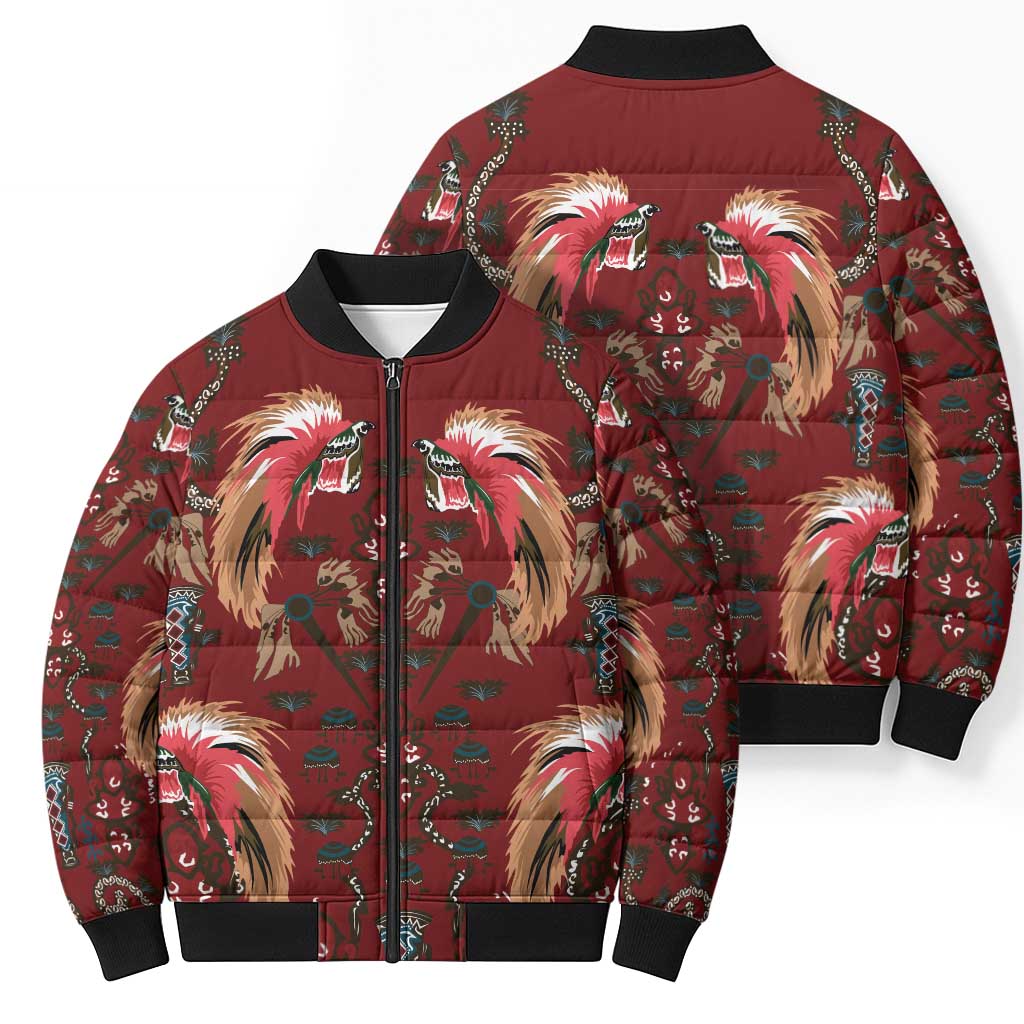 Oxblood Bird of Batik Papua Bomber Puffer Jacket Exotic Natural Wealth of Papua - Polynesian Pride