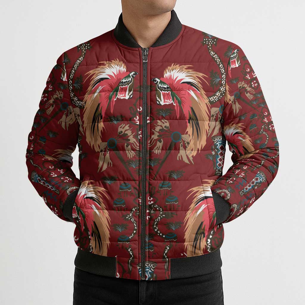 Oxblood Bird of Batik Papua Bomber Puffer Jacket Exotic Natural Wealth of Papua - Polynesian Pride