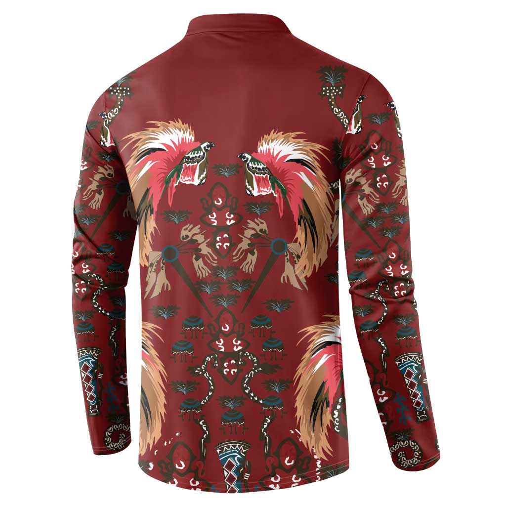 Oxblood Bird of Batik Papua Button Sweatshirt Exotic Natural Wealth of Papua LT9 - Polynesian Pride