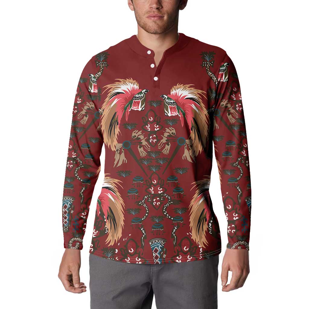 Oxblood Bird of Batik Papua Button Sweatshirt Exotic Natural Wealth of Papua LT9 - Polynesian Pride