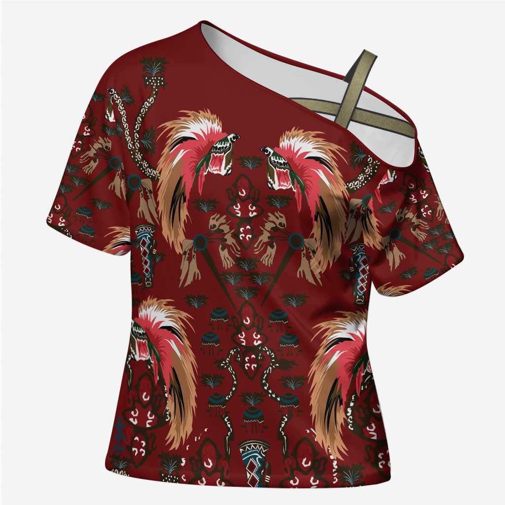 Oxblood Bird of Batik Papua Cross Shoulder Shirt Exotic Natural Wealth of Papua - Polynesian Pride