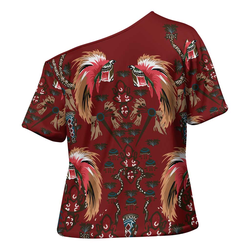 Oxblood Bird of Batik Papua Cross Shoulder Shirt Exotic Natural Wealth of Papua - Polynesian Pride