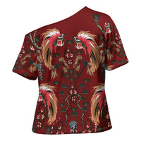 Oxblood Bird of Batik Papua Cross Shoulder Shirt Exotic Natural Wealth of Papua - Polynesian Pride