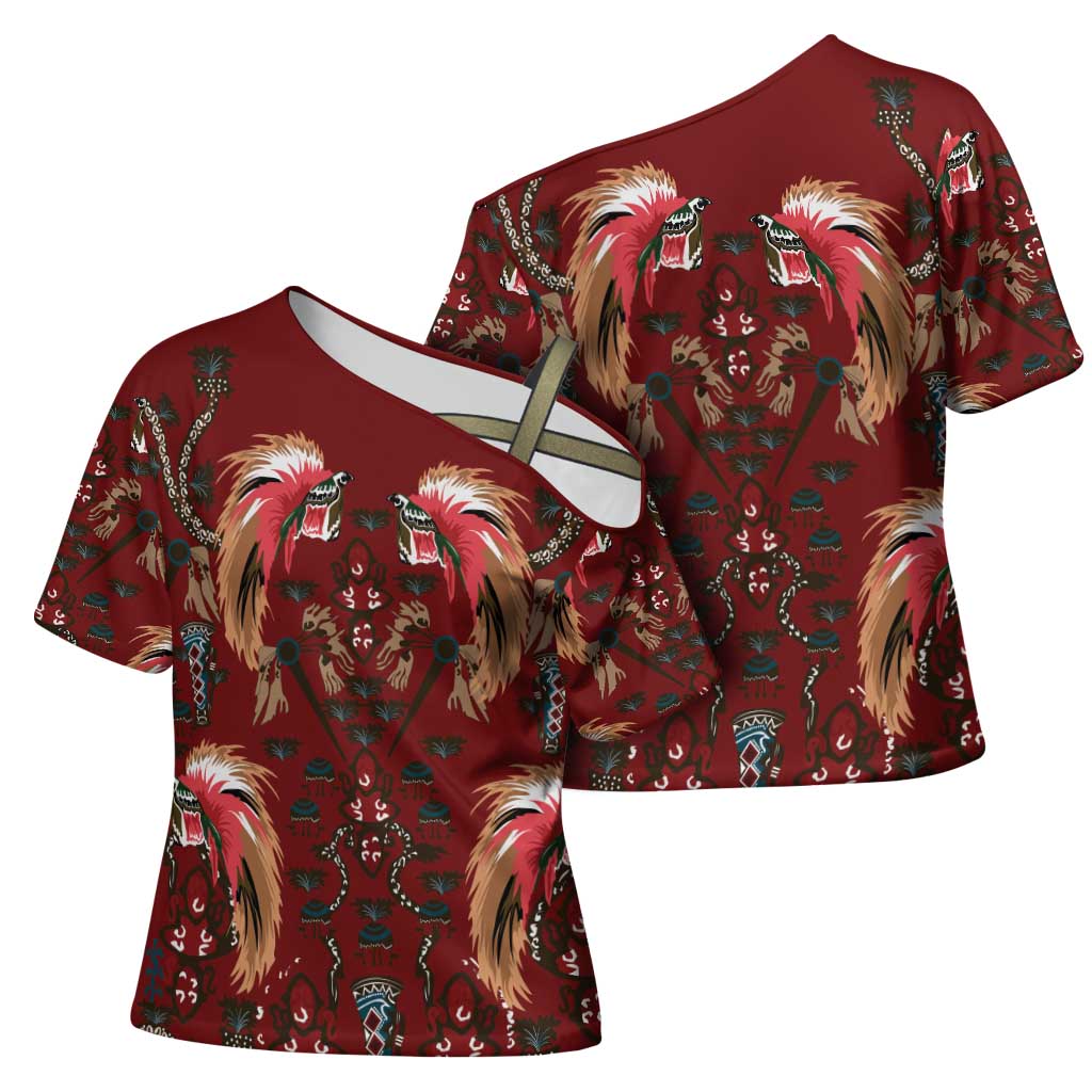 Oxblood Bird of Batik Papua Cross Shoulder Shirt Exotic Natural Wealth of Papua - Polynesian Pride