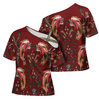 Oxblood Bird of Batik Papua Cross Shoulder Shirt Exotic Natural Wealth of Papua - Polynesian Pride