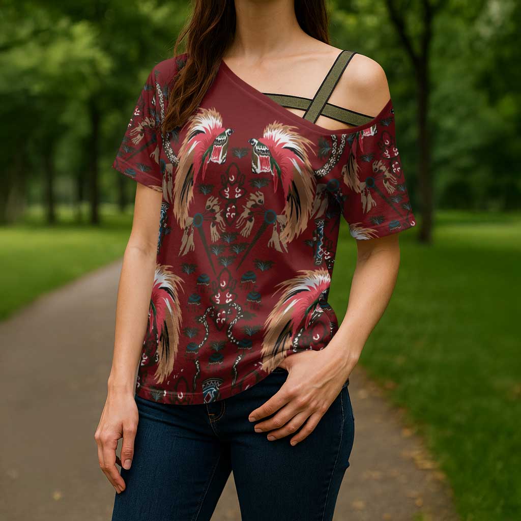 Oxblood Bird of Batik Papua Cross Shoulder Shirt Exotic Natural Wealth of Papua - Polynesian Pride