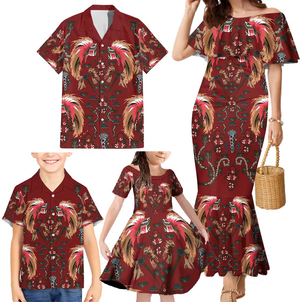 Oxblood Bird of Batik Papua Family Matching Mermaid Dress and Hawaiian Shirt Exotic Natural Wealth of Papua - Polynesian Pride