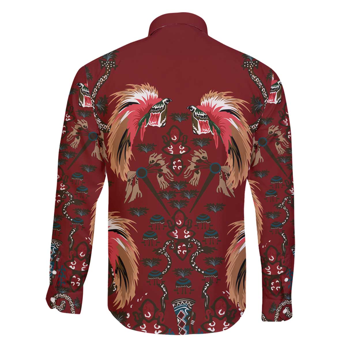 Oxblood Bird of Batik Papua Family Matching Off The Shoulder Long Sleeve Dress and Hawaiian Shirt Exotic Natural Wealth of Papua - Polynesian Pride