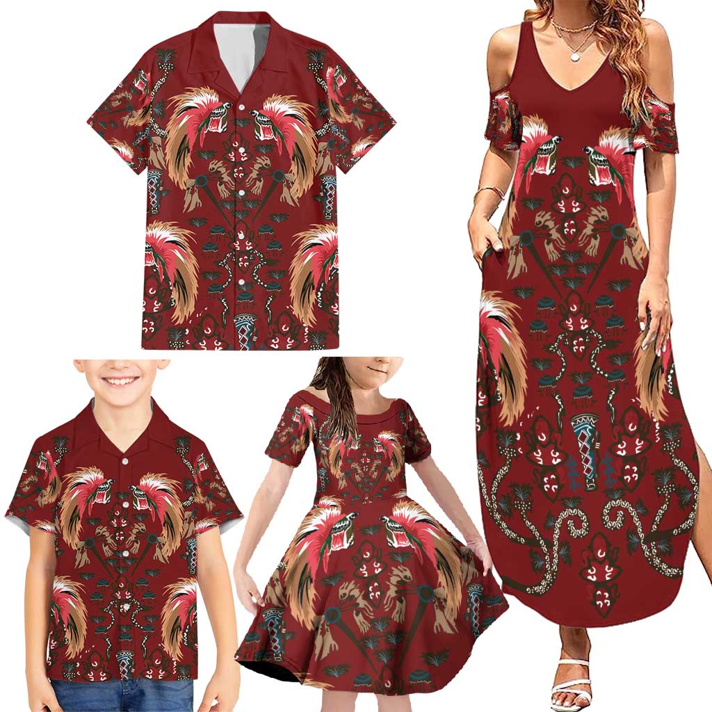 Oxblood Bird of Batik Papua Family Matching Summer Maxi Dress and Hawaiian Shirt Exotic Natural Wealth of Papua - Polynesian Pride