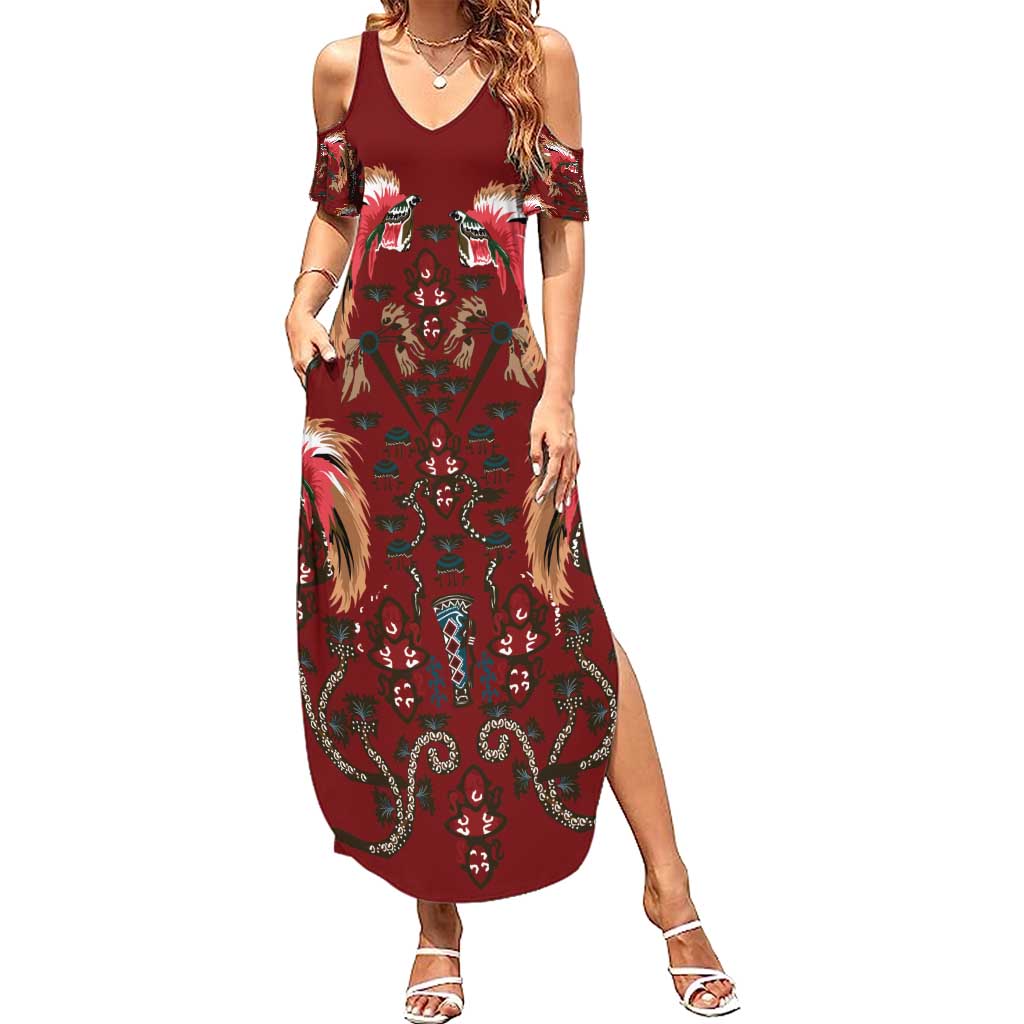 Oxblood Bird of Batik Papua Family Matching Summer Maxi Dress and Hawaiian Shirt Exotic Natural Wealth of Papua - Polynesian Pride