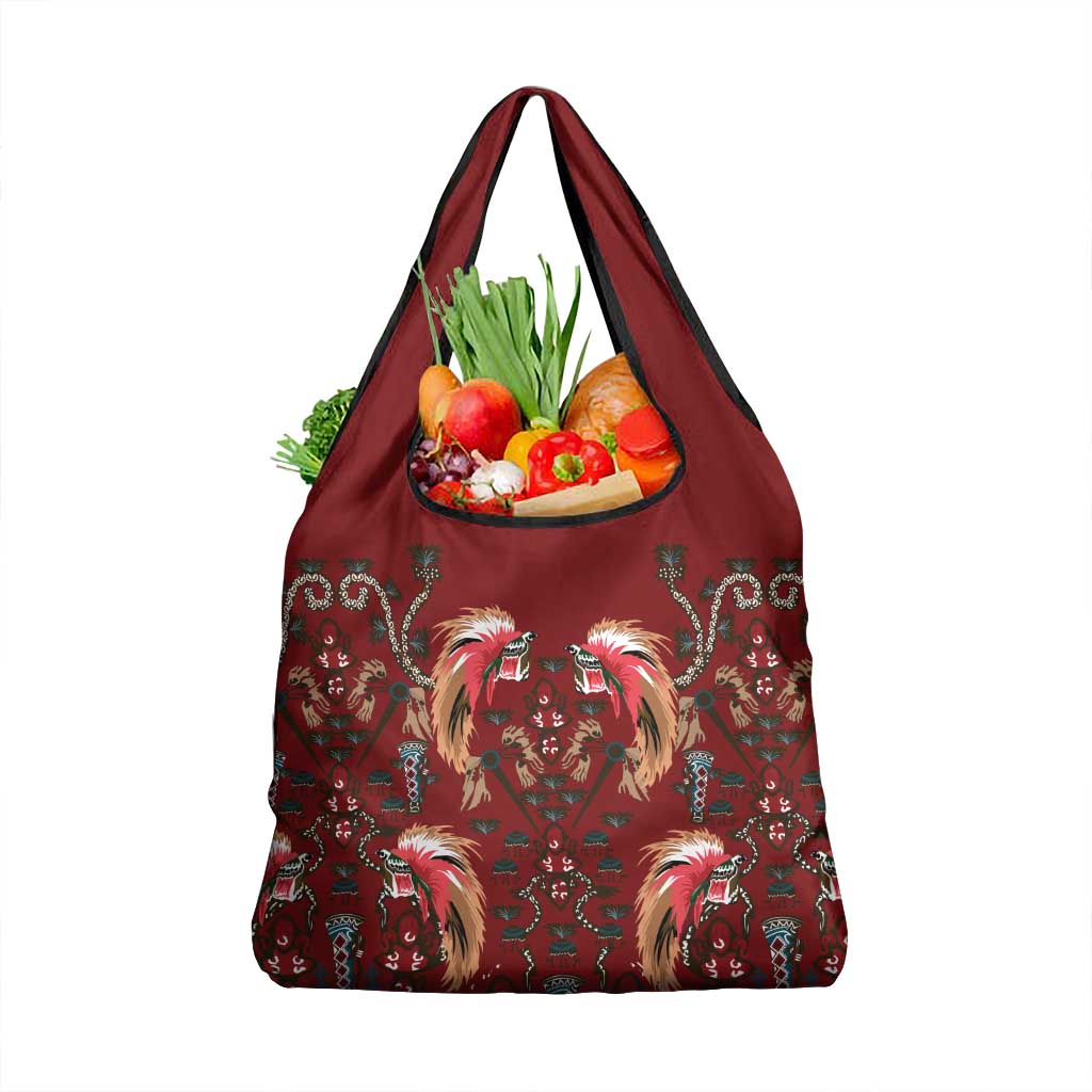 Oxblood Bird of Batik Papua Grocery Bag Exotic Natural Wealth of Papua - Polynesian Pride